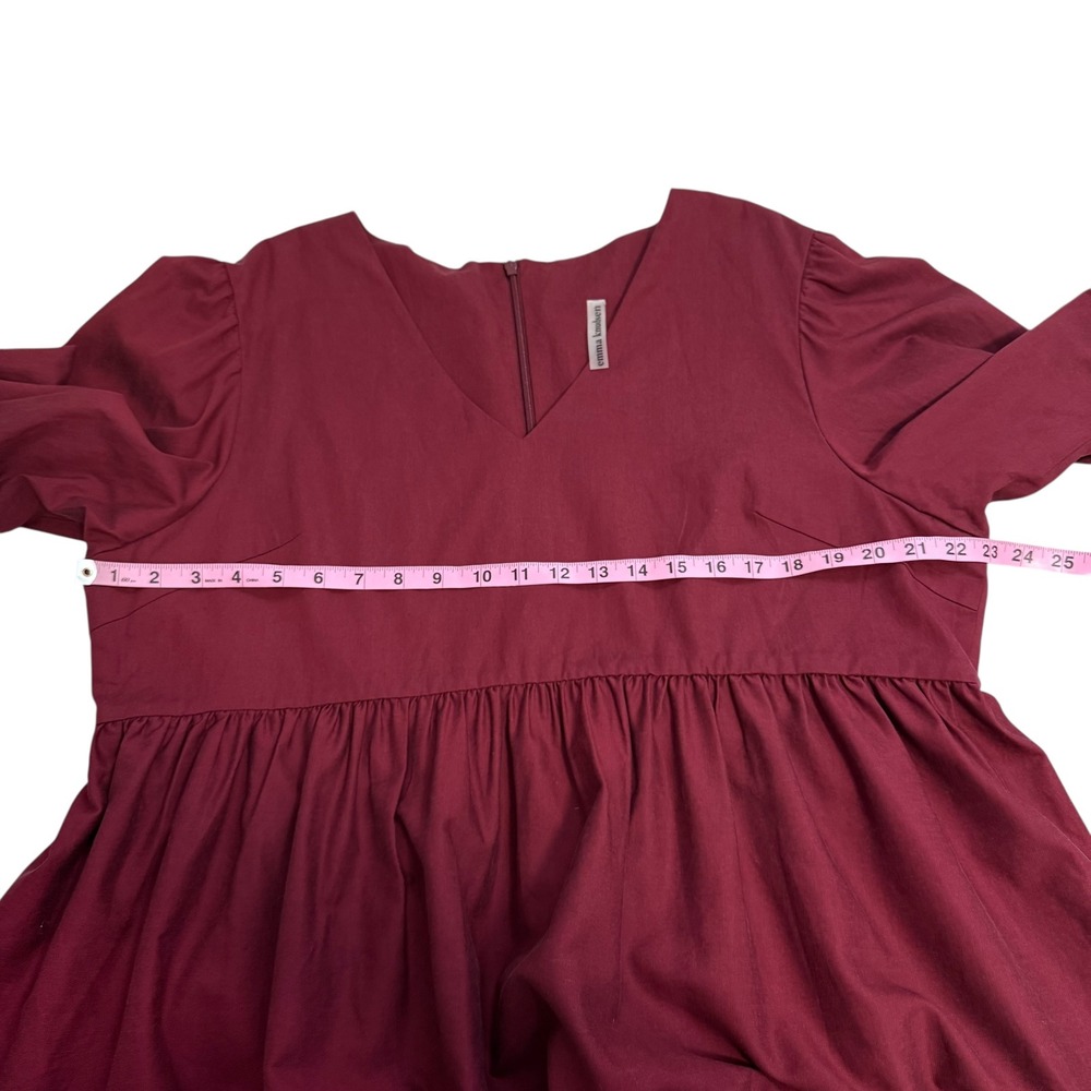 Emma Knudsen | Frankie Burgundy Tiered Babydoll V-Neck Long Sleeve Dress Size 2X - Picture 10 of 13